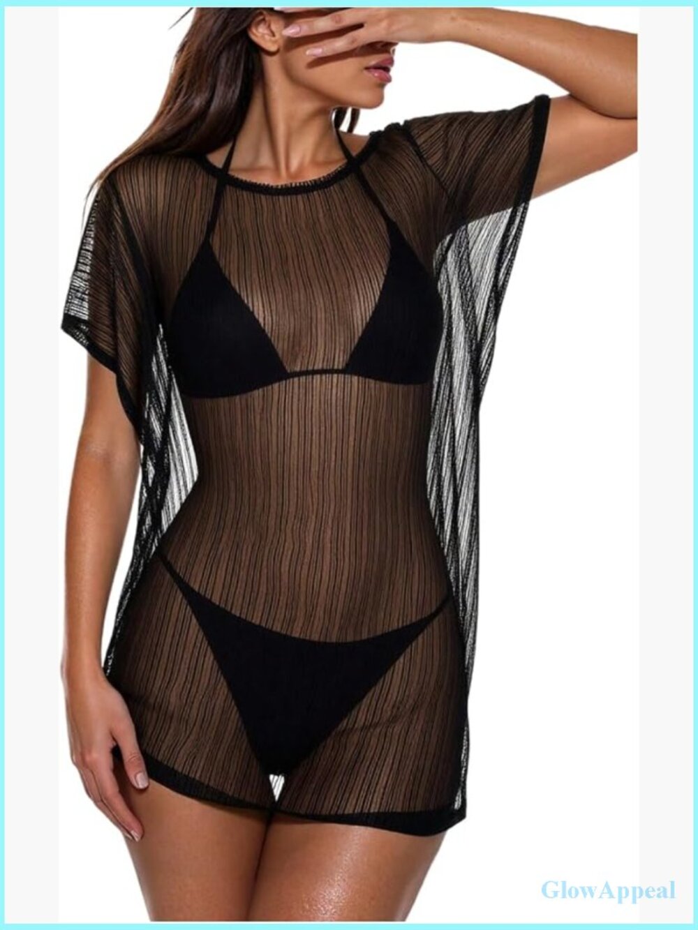 Sheer Mesh Swimsuit Cover Up Short Sleeve See Through Beachwear Top Bathing Suit